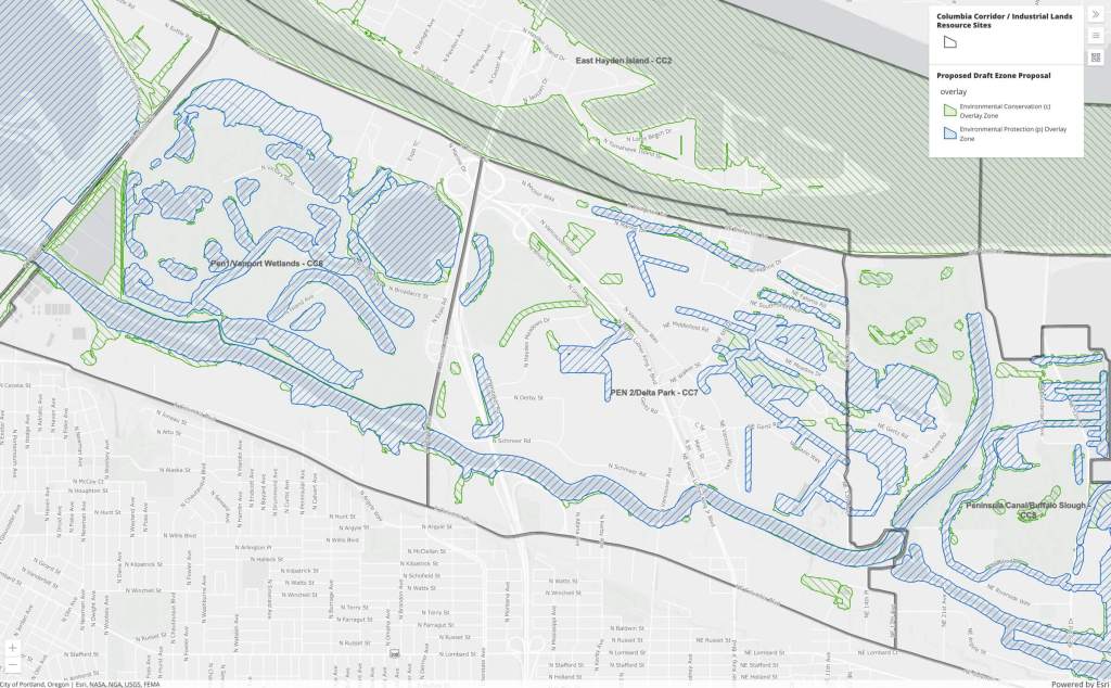 East Columbia E-Zone Wetlands Buffer Overlay - From PortlandMaps.com